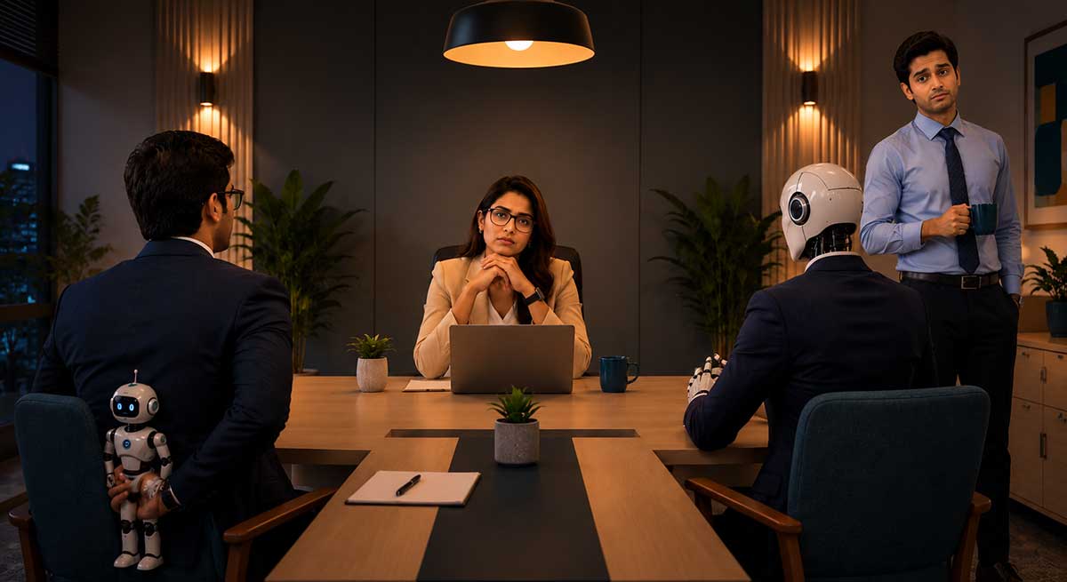 Candidate practising interview answers out loud at a desk with a laptop